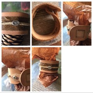 ITALIAN leather  bracelet cuff w sterling  affirm.